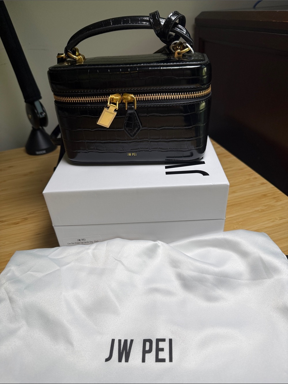 JW PEI Cleo Black Croc-Embossed Box Top-Handle - Picture 11 of 13